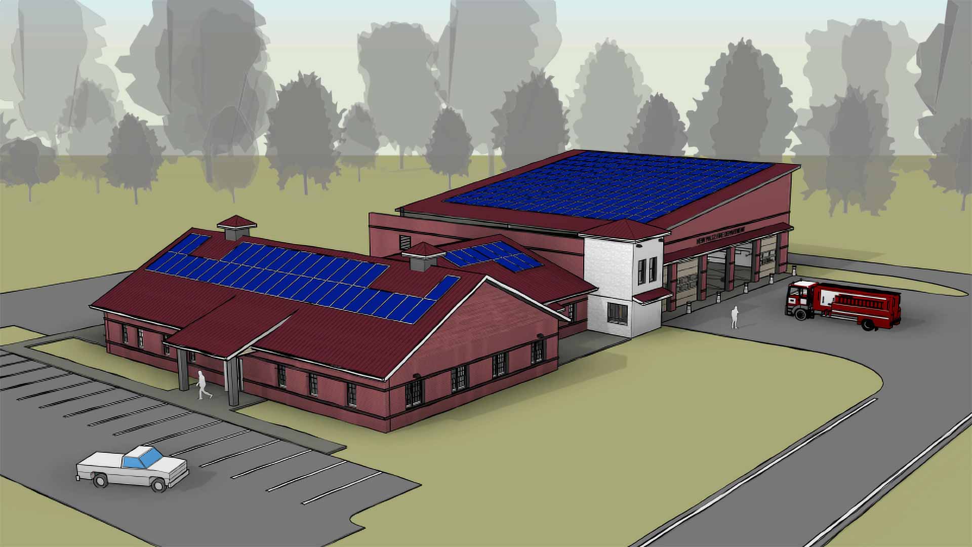 10-Birds Eye View PV Roof Rendering New Paltz Firehouse