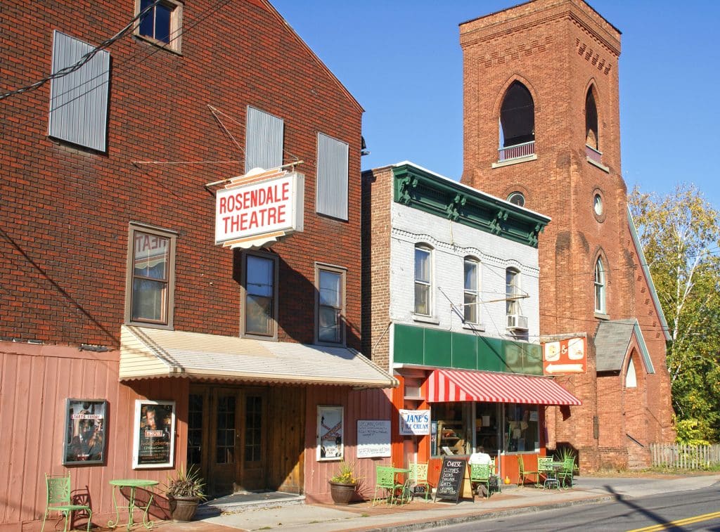 Close up of The Rosendale Theatre before the renovation.