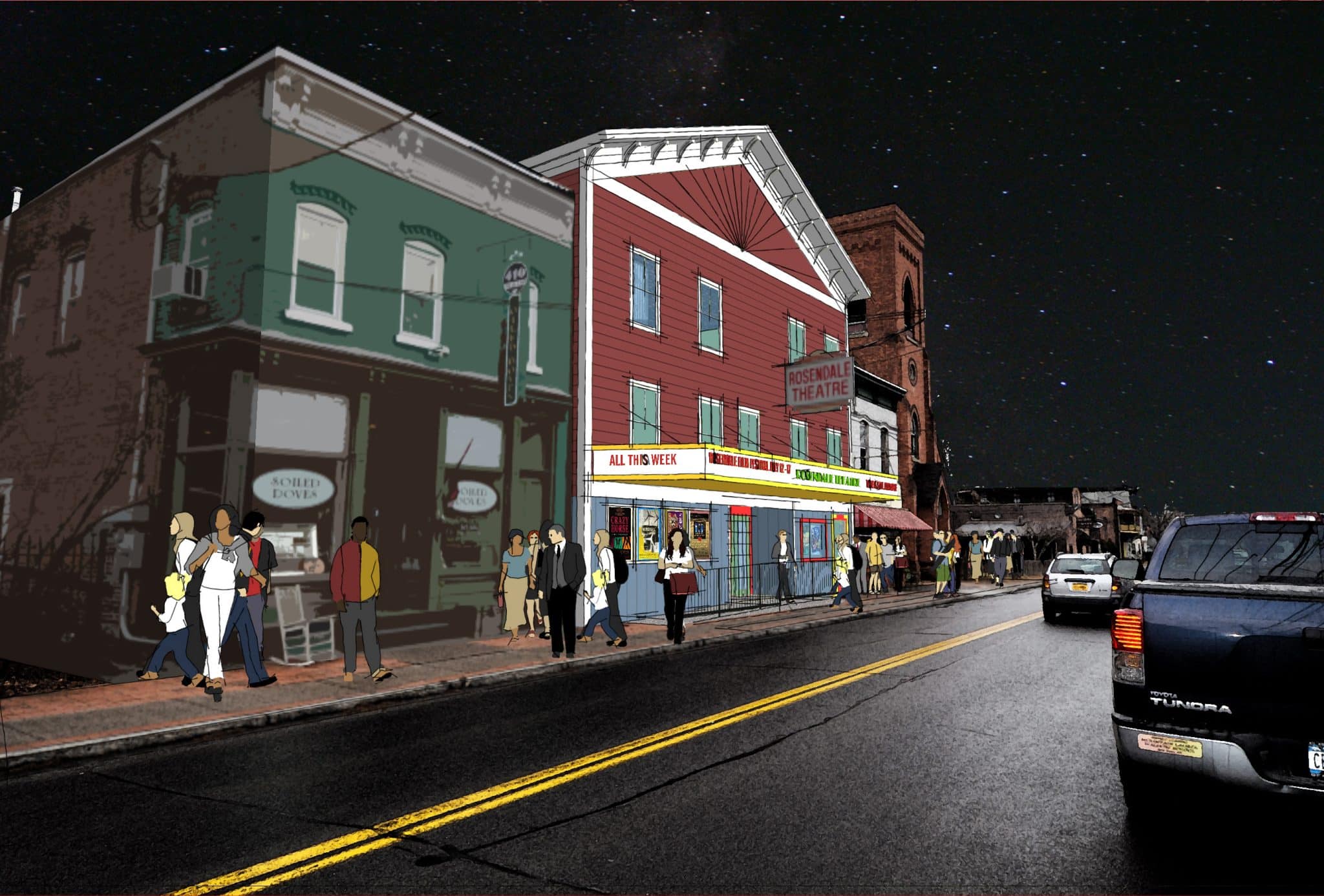 Night time rendering of proposed improvements