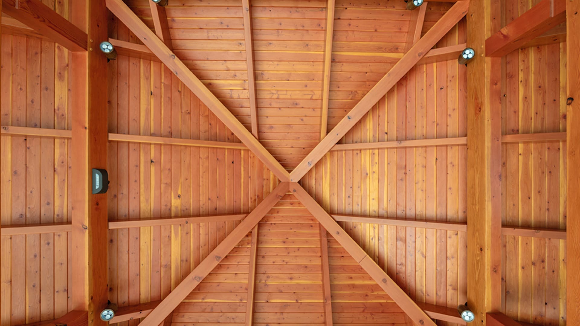 Dharmakaya Center for Wellbeing Pavilion Timber Framing (roof underside)